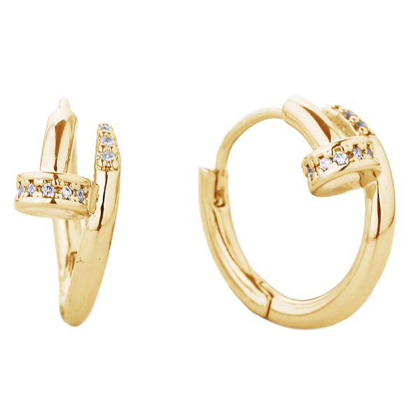 14K GOLD/WHITE GOLD DIPPED HUGGIE HOOP CZ PAVED EARRING