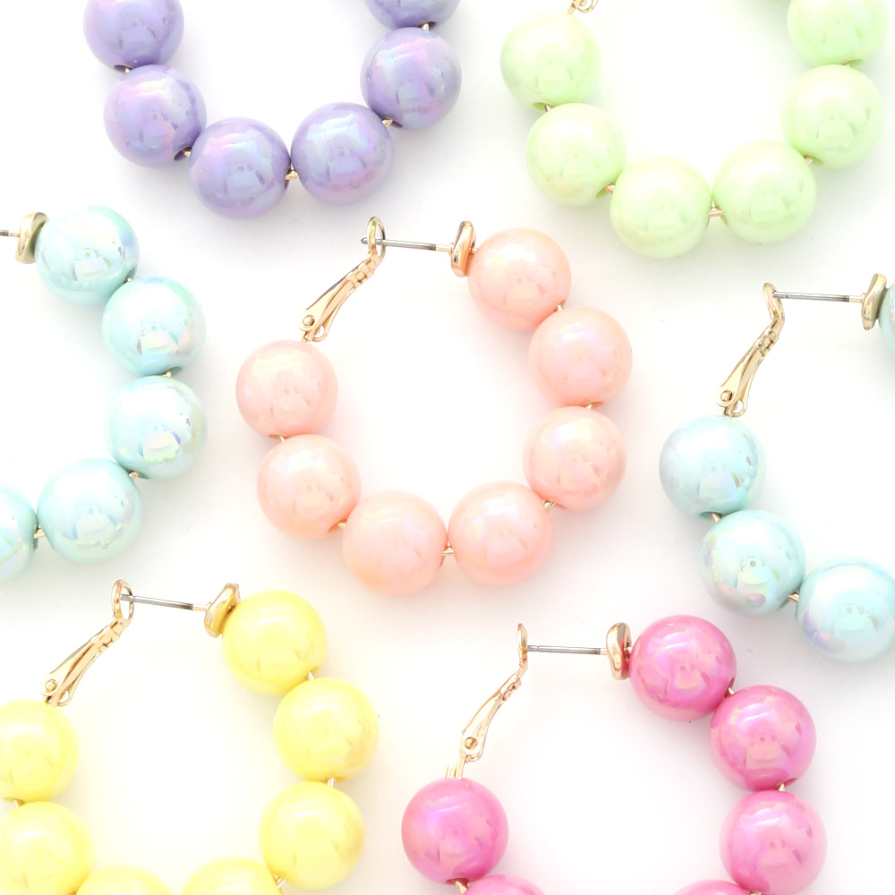 SMOOTH TEXTURE BEADED HOOP EARRING