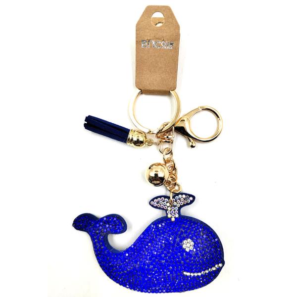 RHINESTONE WHALE KEYCHAIN WITH TASSEL