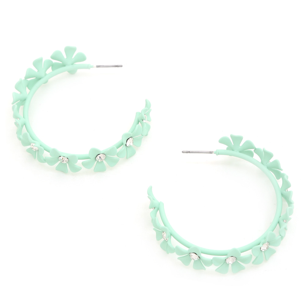 FLOWER CRYSTAL OPEN HOOP EARRING