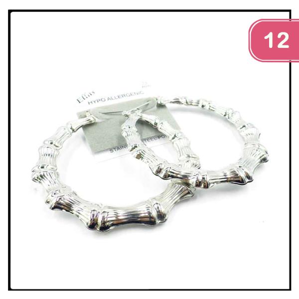 BAMBOO METAL HOOP EARRING (12 UNITS)