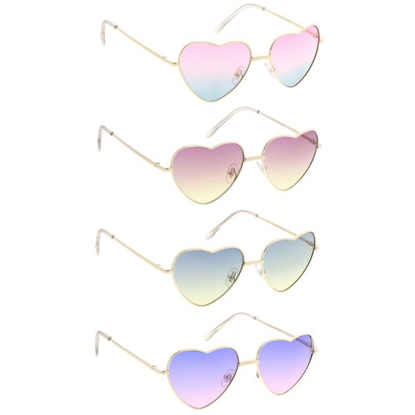 CHIC SMALL WIRE HEART FRAME TWO TONE LENS SUNGLASSES 1DZ