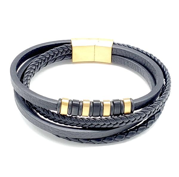 BEADED PU LEATHER MAGNETIC BRACELET