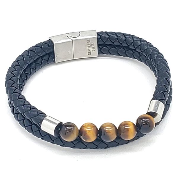 BEADED PU LETAHER LAYERED MAGNEITC BRACELET