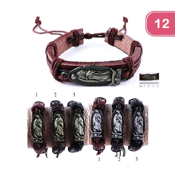 FASHION OUR LADY OF GUADALUPE LEATHER BRACELET (12UNITS)