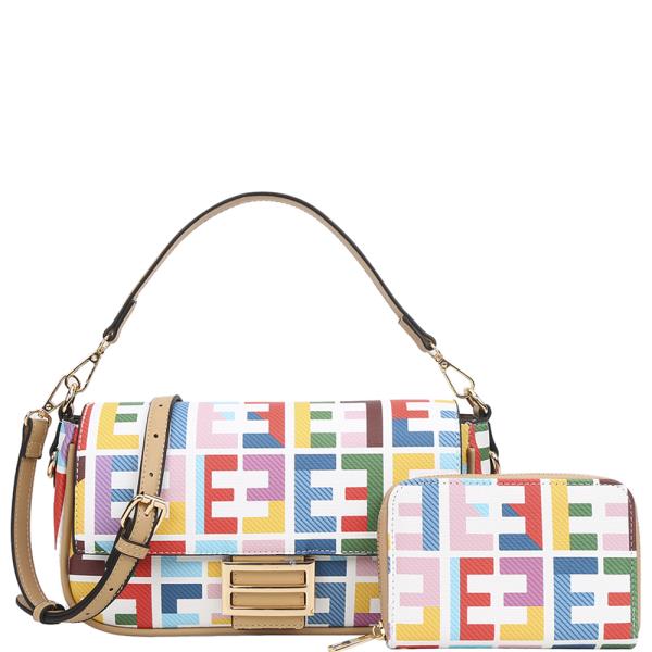 2IN1 PATTERN PRINT SHOULDER CROSSBODY BAG WITH WALLET SET