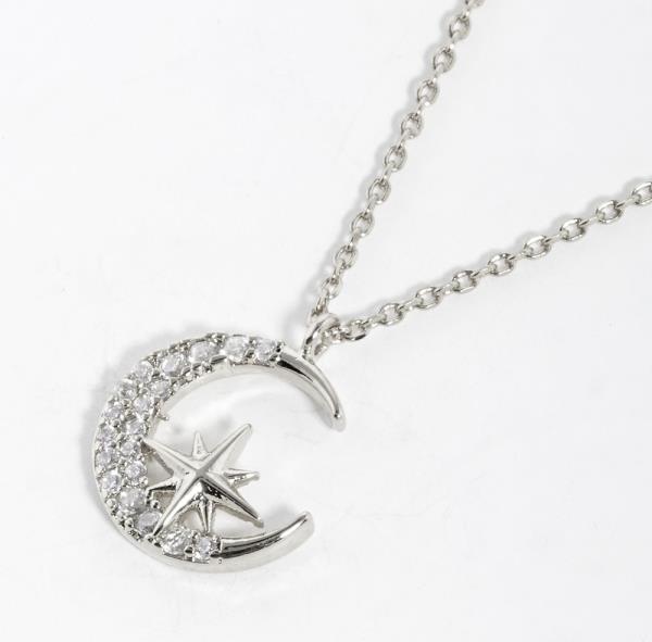 CRESCENT MOON CRYSTAL CHARM NECKLACE