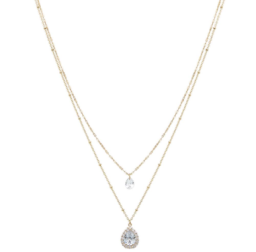 CRYSTAL TEARDROP LAYERED NECKLACE