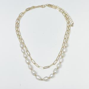 2 LAYERED PEARL METAL CHAIN NECKLACE