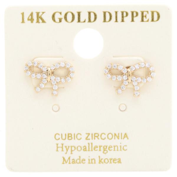 14K GOLD DIPPED CZ RIBBON STUD EARRING