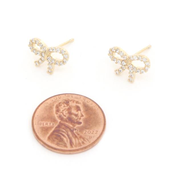 14K GOLD DIPPED CZ RIBBON STUD EARRING