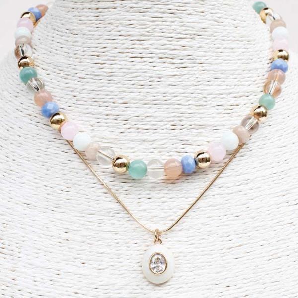 MULTI BALL BEAD 2 LAYERED PENDANT NECKLACE