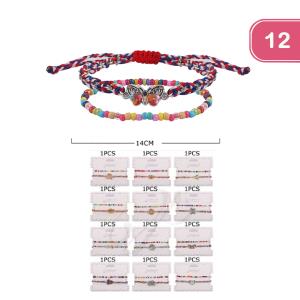 FASHION MIX BEAD AND CORD BUTTERFLY BRACELET (12UNITS)