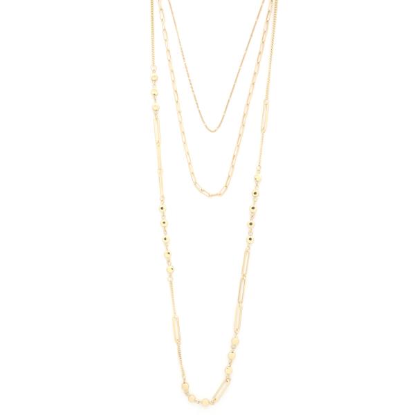 3 LAYERED METAL CHAIN LONG NECKLACE