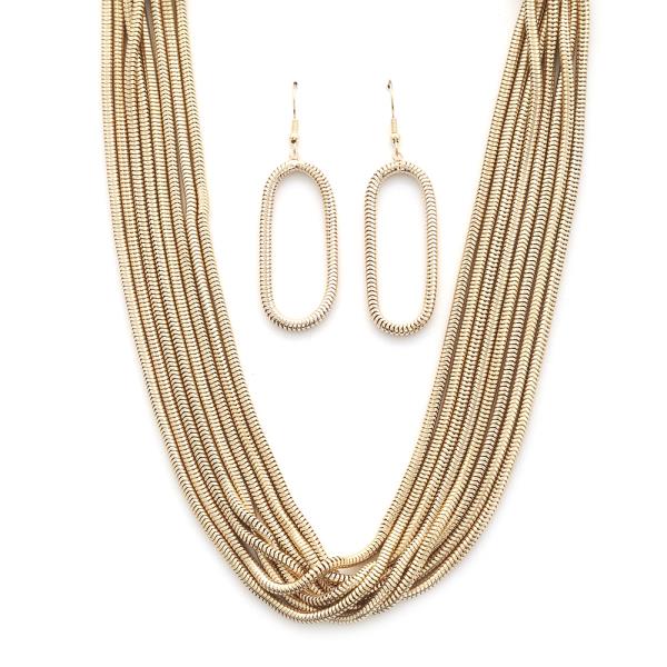 MULTI METAL LAYERED NECKLACE EARRING SET
