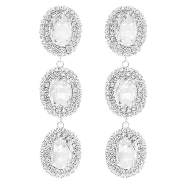 RHINESTONE OVAL 3 DROP EARRING