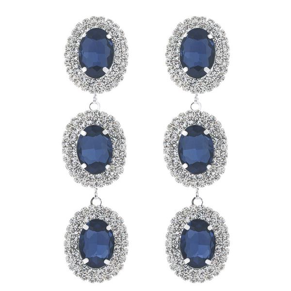RHINESTONE OVAL 3 DROP EARRING