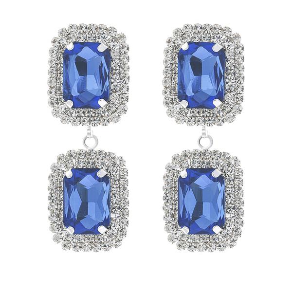 RHINESTONE CRYSTAL GEM RECTANGLE 2 DROP EARRING