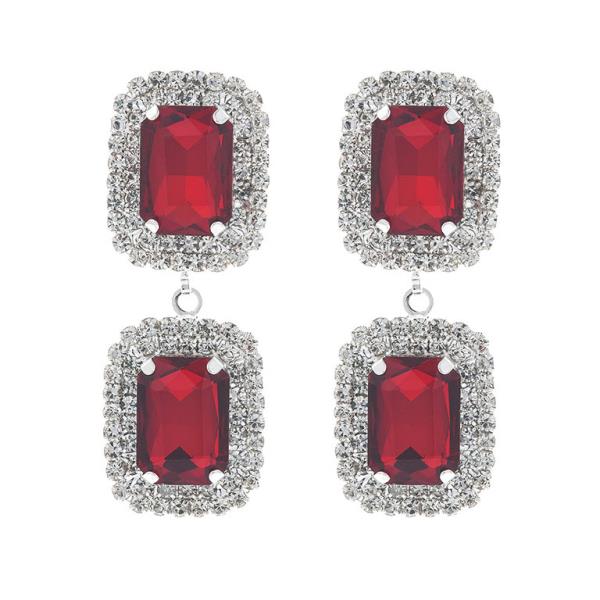 RHINESTONE CRYSTAL GEM RECTANGLE 2 DROP EARRING