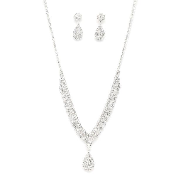 RHINESTONE DANGLE NECKLACE AND EARRING SET