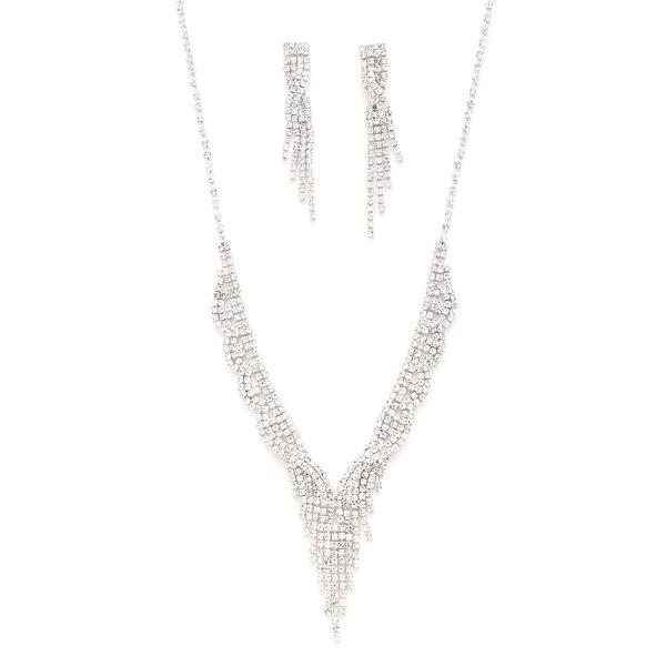 FASHION RHINESTONE DROP FRINGE NECKLACE AND EARRING SET