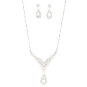 RHINESTONE CRYSTAL GEM TEAR SHAPE NECKLACE AND EARRING SET