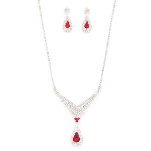 RHINESTONE CRYSTAL GEM TEAR SHAPE NECKLACE AND EARRING SET