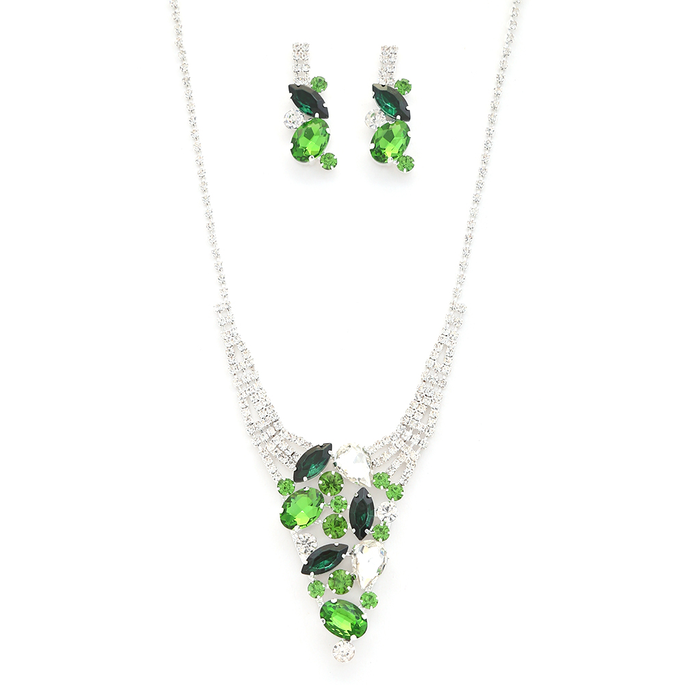 STYLISH RHINESTONE CRYSTAL GEM SHAPE NECKLACE AND EARRING SET