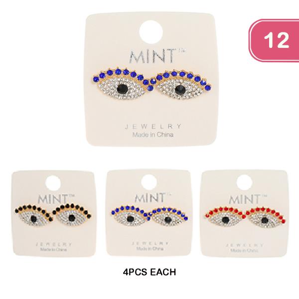 FASHION RHINESTONE EYE STUD EARRING(12UNITS)