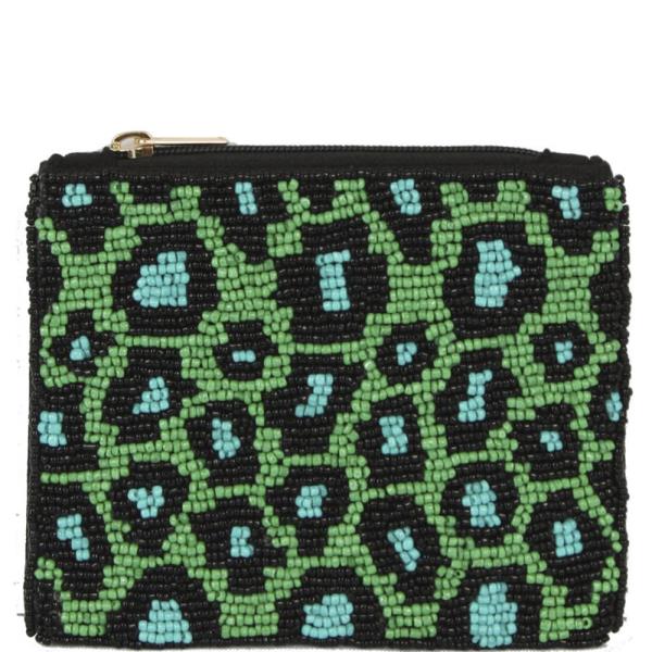 FASHION ANIMAL SPOT DESIGN FULLY SEED BEADED ZIPPER BAG