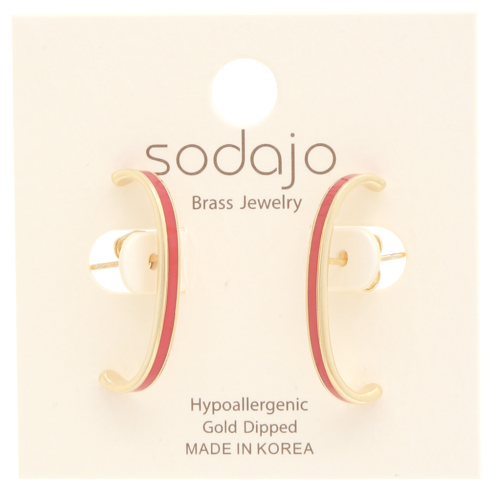 SODAJO BRASS METAL GOLD C SHAPE STUD EARRINGS