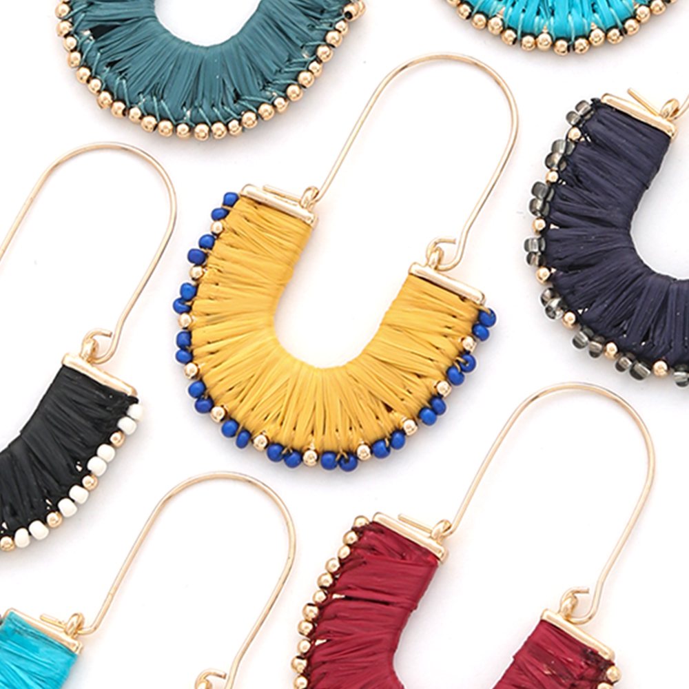 FASHION CURVE U SHAPE BEAD METAL EARRING