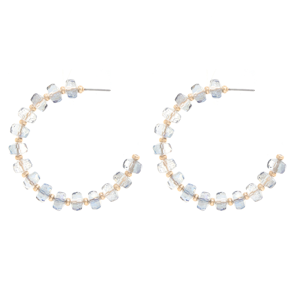 CRYSTAL BEAD OPEN CIRCLE POST EARRING