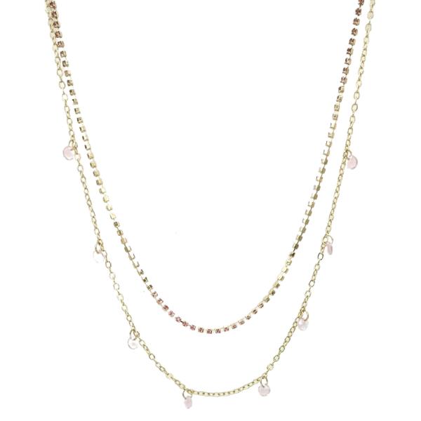 2 LAYERED RHINESTONE METAL CHAIN NECKLACE