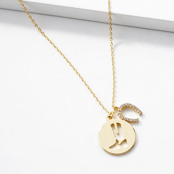 CUTOUT BOOT DISC HORSE SHOE CHARM NECKLACE