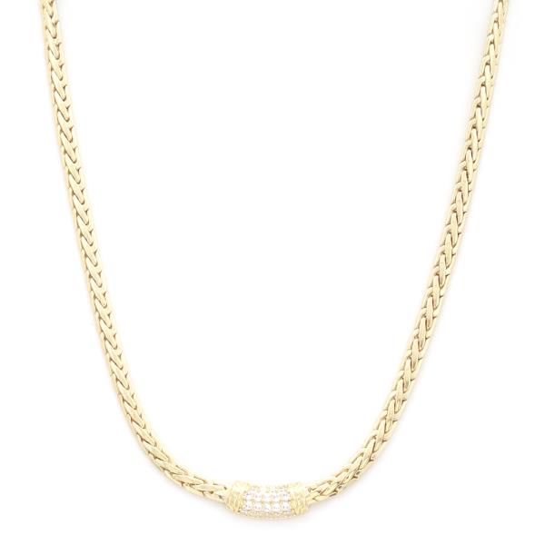 RHINESTONE CURVE BAR WHEAT LINK METAL NECKLACE