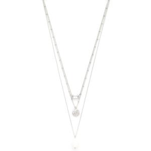 PEARL BEAD COIN CRYSTAL CHARM METAL LAYERED NECKLACE