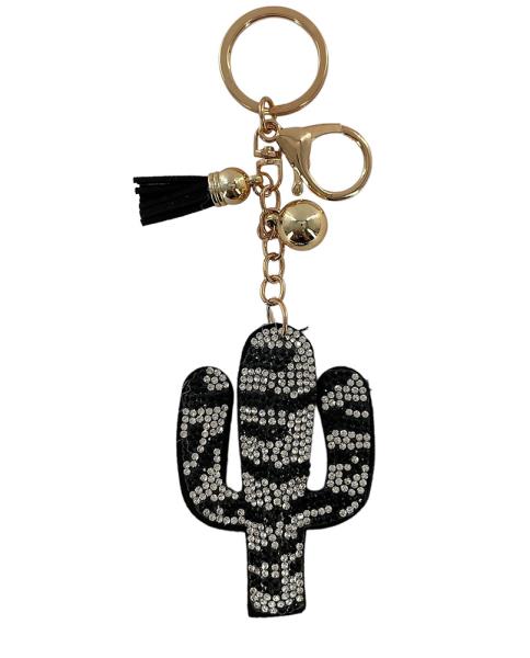 RHINESTONE CACTUS KEYCHAIN WITH TASSEL