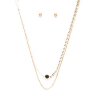 ROUND CRYSTAL METAL LAYERED NECKLACE