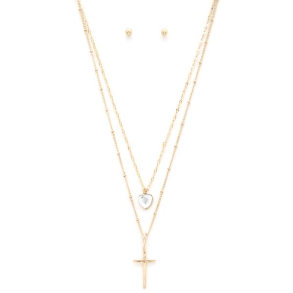 CROSS HEART LAYERED NECKLACE