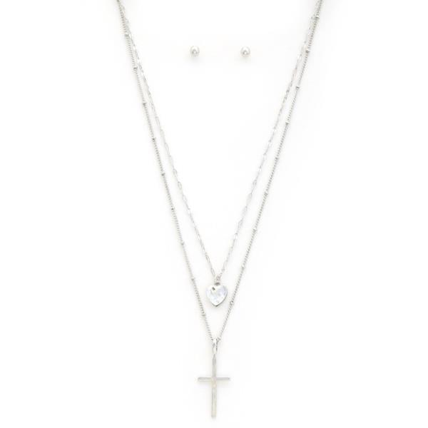 CROSS HEART LAYERED NECKLACE