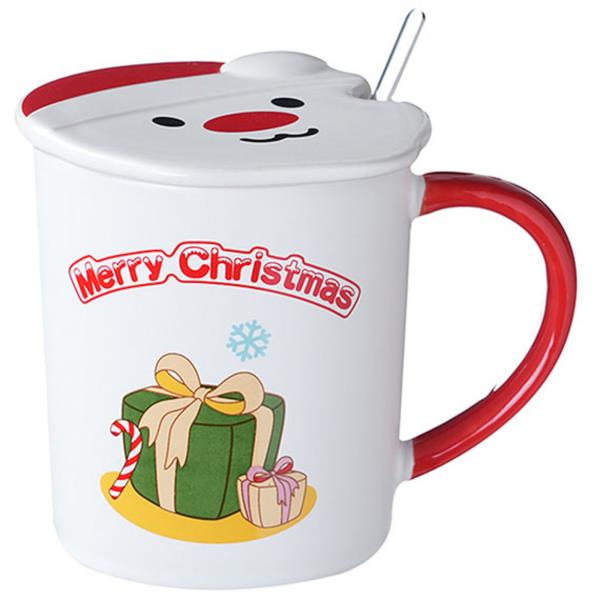 SANTA PRINT CERAMIC MUG WITH SANTA LID AND SPOON