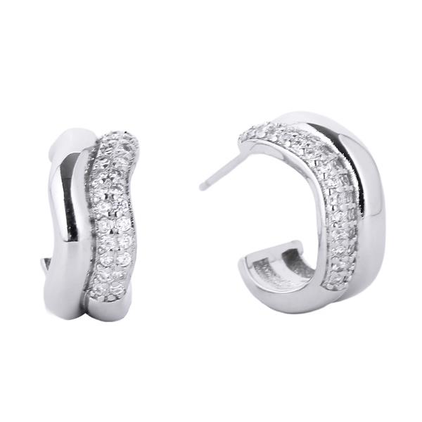 14K GOLD/WHITE GOLD DIPPED POST HOOP CZ PAVED EARRING