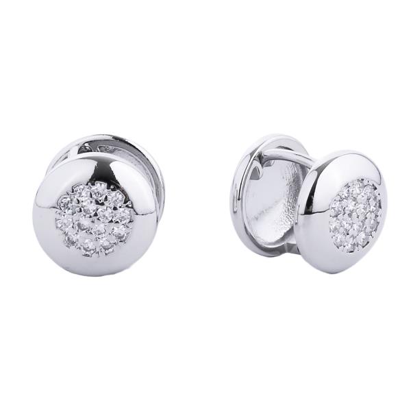 14K GOLD/WHITE GOLD DIPPED HUGGIE EARRING CZ PAVED EARRING