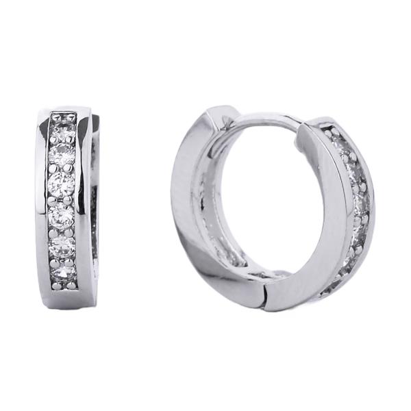 14K GOLD/WHITE GOLD DIPPED HUGGIE HOOP CZ PAVED EARRING