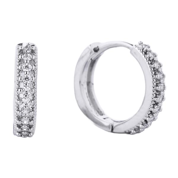 14K GOLD/WHITE GOLD DIPPED HUGGIE HOOP CZ PAVED EARRING