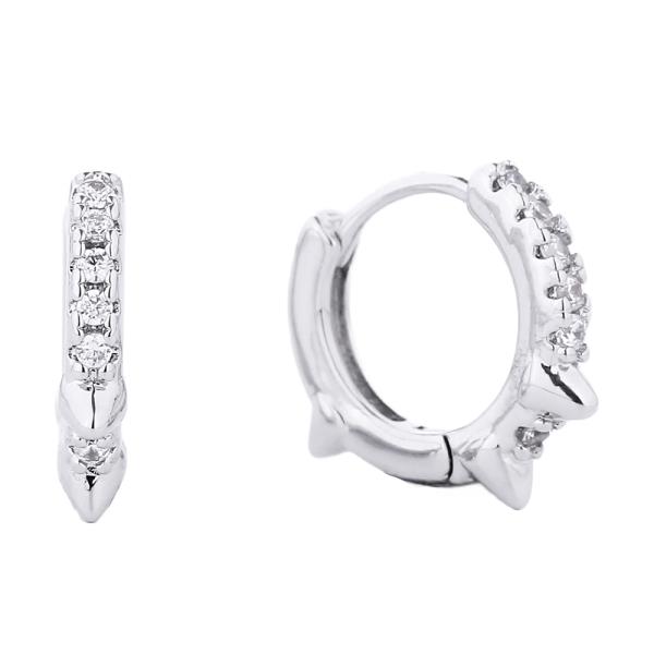 14K GOLD/WHITE GOLD DIPPED HUGGIE HOOP CZ PAVED EARRING