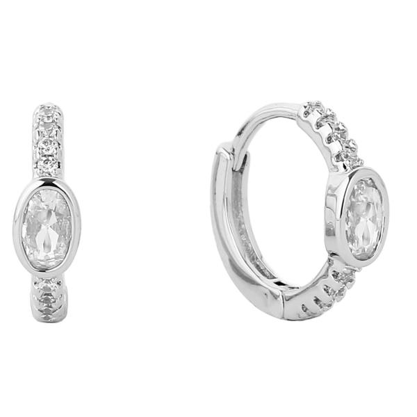 14K GOLD/WHITE GOLD DIPPED HUGGIE HOOP CZ PAVED EARRING