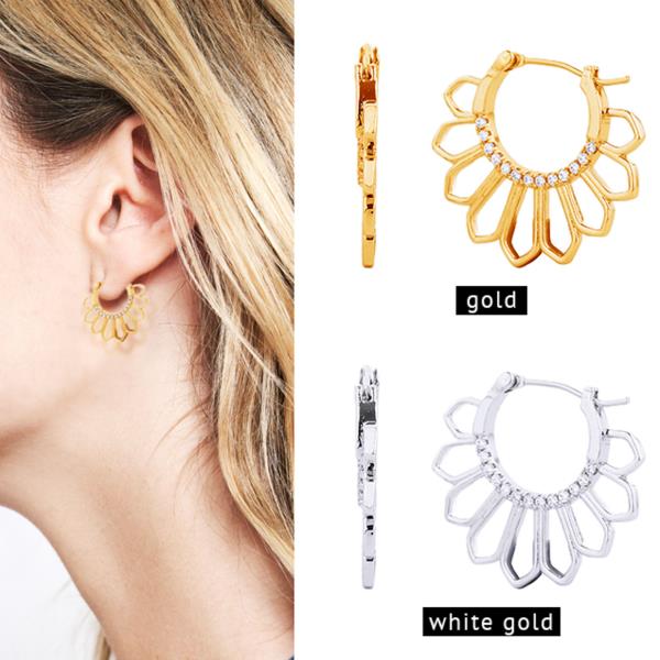 14K GOLD/WHITE GOLD DIPPED PIN CATCH CZ PAVED EARRING