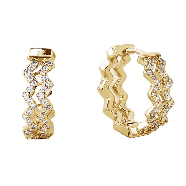 14K GOLD/WHITE GOLD DIPPED HUGGIE HOOP CZ PAVED EARRING